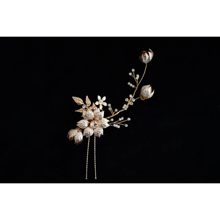 Brides and Belts - Wholesale Hair Pin - Esme Rose Gold Floral Hair Pin4