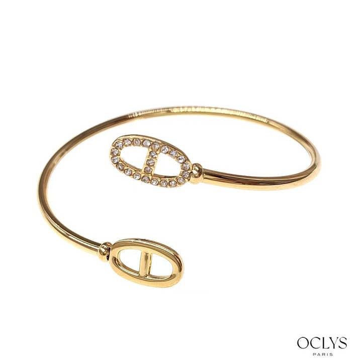 Oclys - Wholesale Cuff Bracelet - Fine flexible bangle stainless steel rhinestones Oji