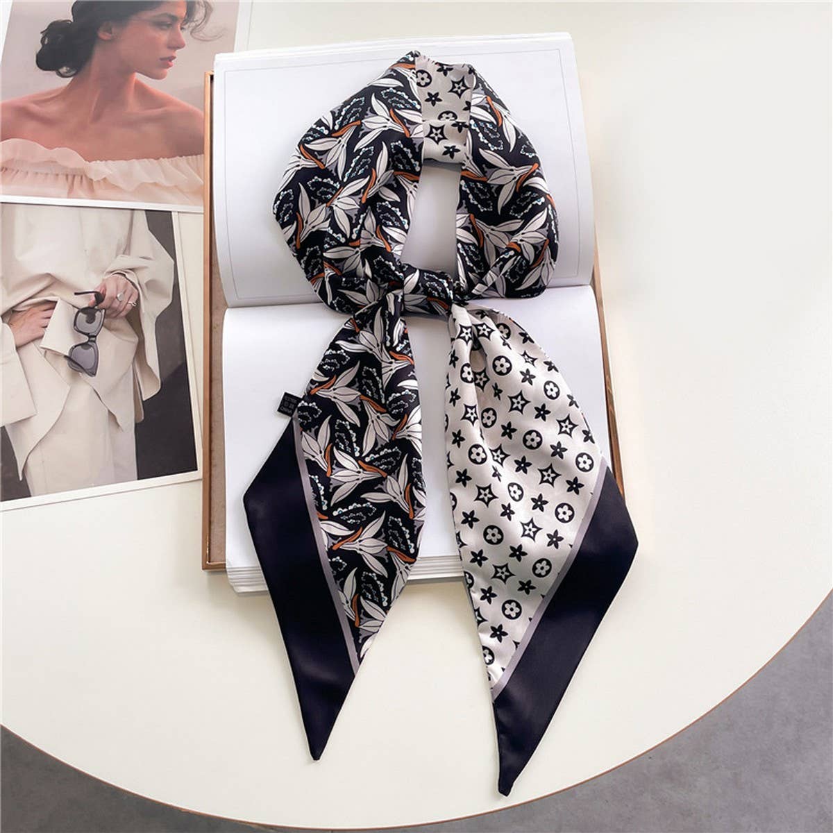ACCITY - Wholesale Head Scarf - Women's - FASHIONABLE DOUBLE-LAYER RIBBON ANGLED HEAD SCARF_CWASC151516
