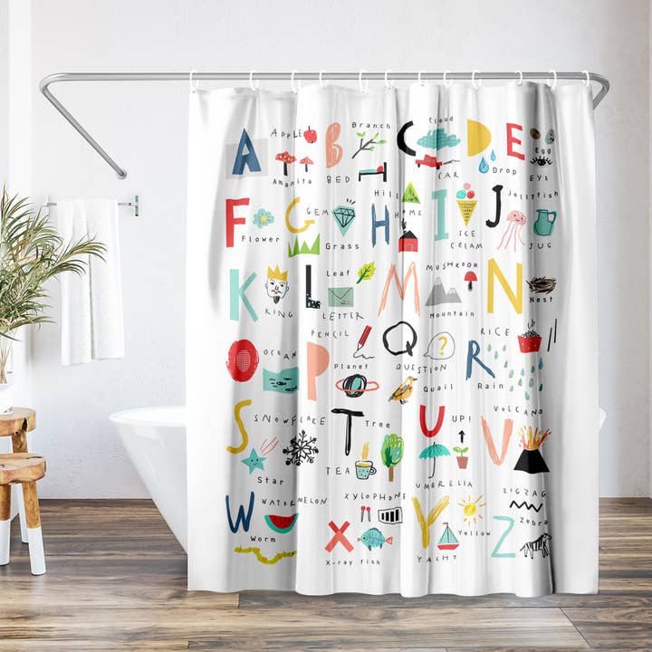 Americanflat - Wholesale Shower Curtain - Hand Drawn Alphabet Shower Curtain - 100% Polyester