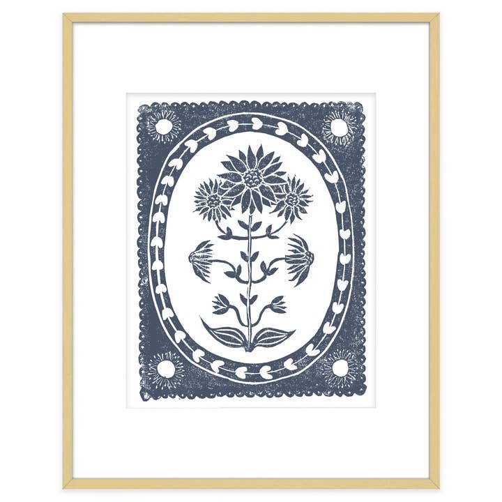 Navy Blue & White Sunflower Art Print Botanical Decor for wholesale by The Prints Princess