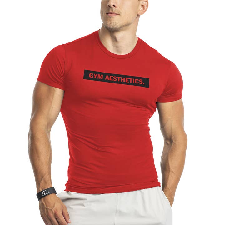 T-shirt de marque Tight Fit Intensité pour Homme en rouge pour la vente par Gym Aesthetics