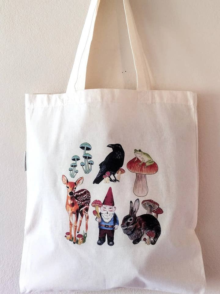 Mushroom Gnome and Friends Cottagecore Organic Cotton Tote B for wholesale by Tarasance