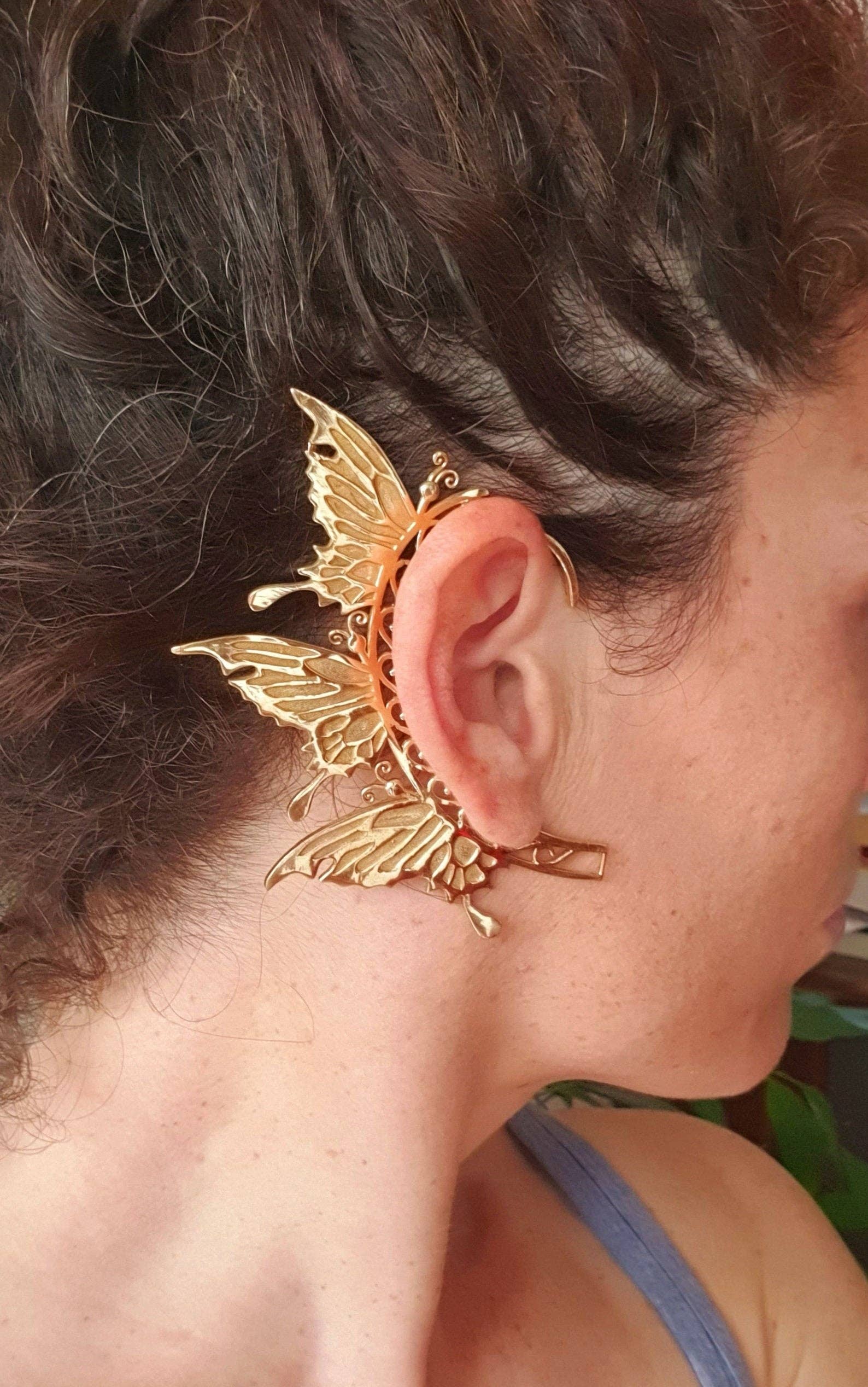 Kaali Boutique - Wholesale Cuff/Wrap Earrings - Golden Fairy Wings Ear Cuff Brass / Tribal / Boho / Unisex / Mens Jewellery / Costume / Fancy Dress / Cosplay / Festival Jewellery /7