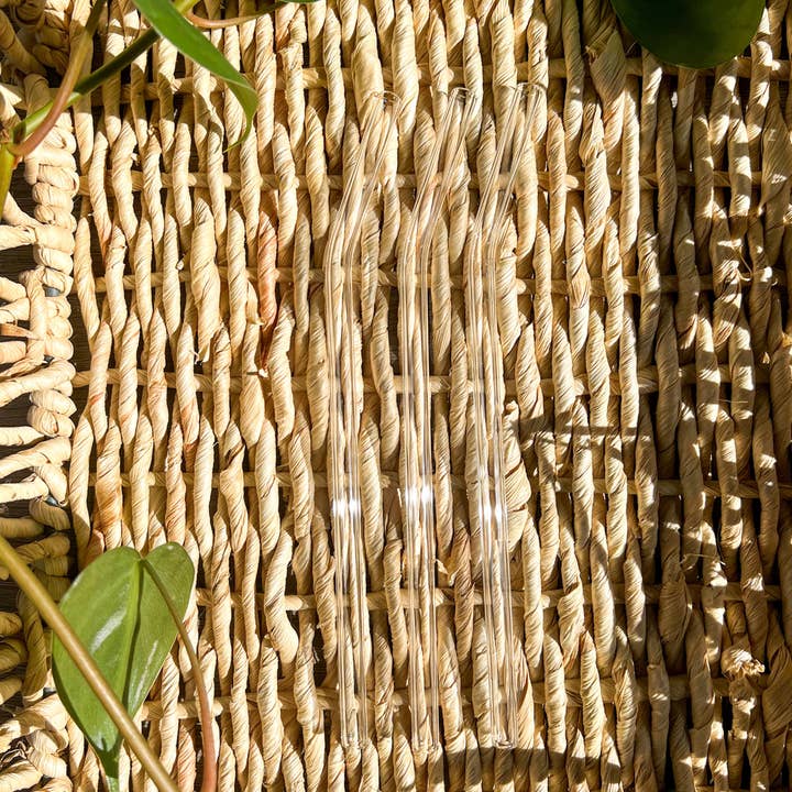 Clear Bent Reusable Glass Drinking Straw for wholesale by Emily Paige Company