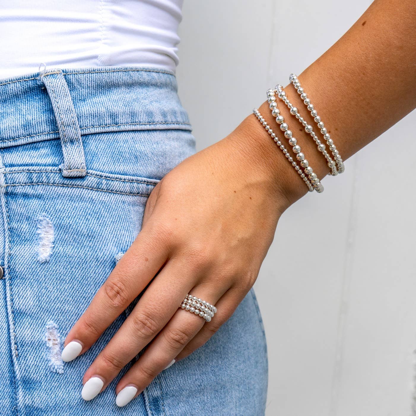 Tatiana M Designs - Wholesale Beaded Bracelet - Sterling Silver Stretch Bracelet - 5 Bead Sizes5