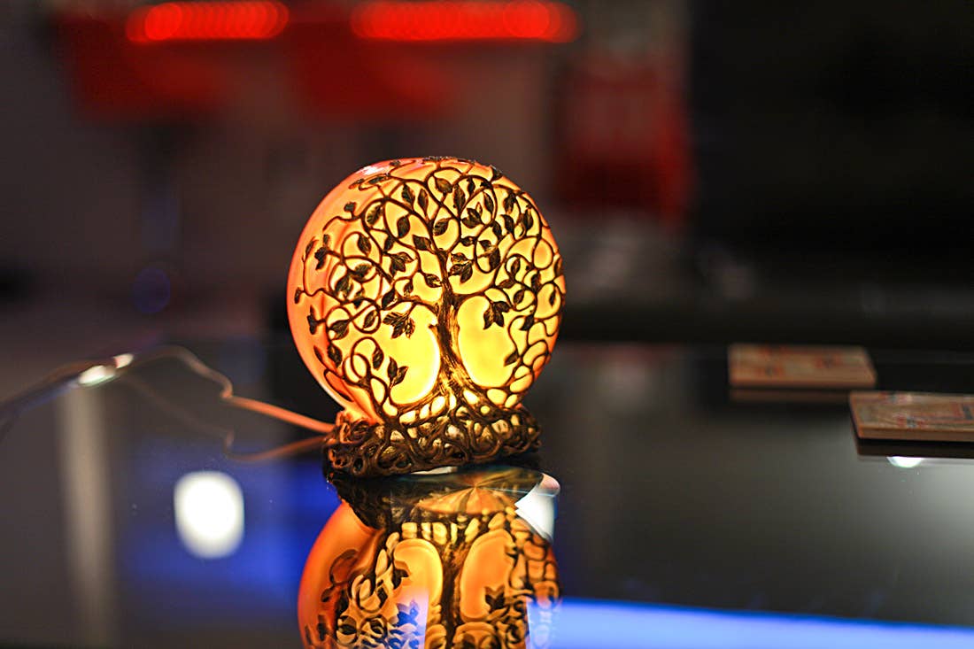 Zeckos – wholesale Accent/desk lamp – Orange Tree of Life Plug-In Small Table Lamp 6.5 inch1