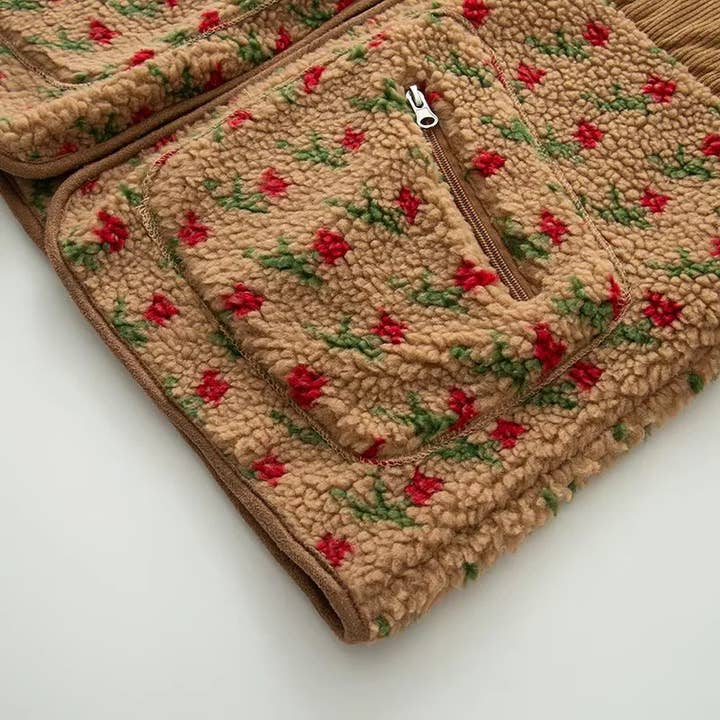 Rosa Clothing - Wholesale Jacket - Women's - Vintage Boho Tulip Floral Print Sherpa Fleece Jacket5