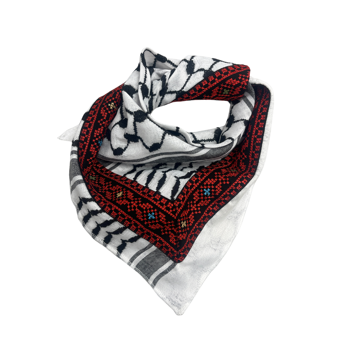 Sitti Social Enterprise - Wholesale Bandana - Women's - Jourie Embroidered BANDANA Kuffiyeh - Black and White1