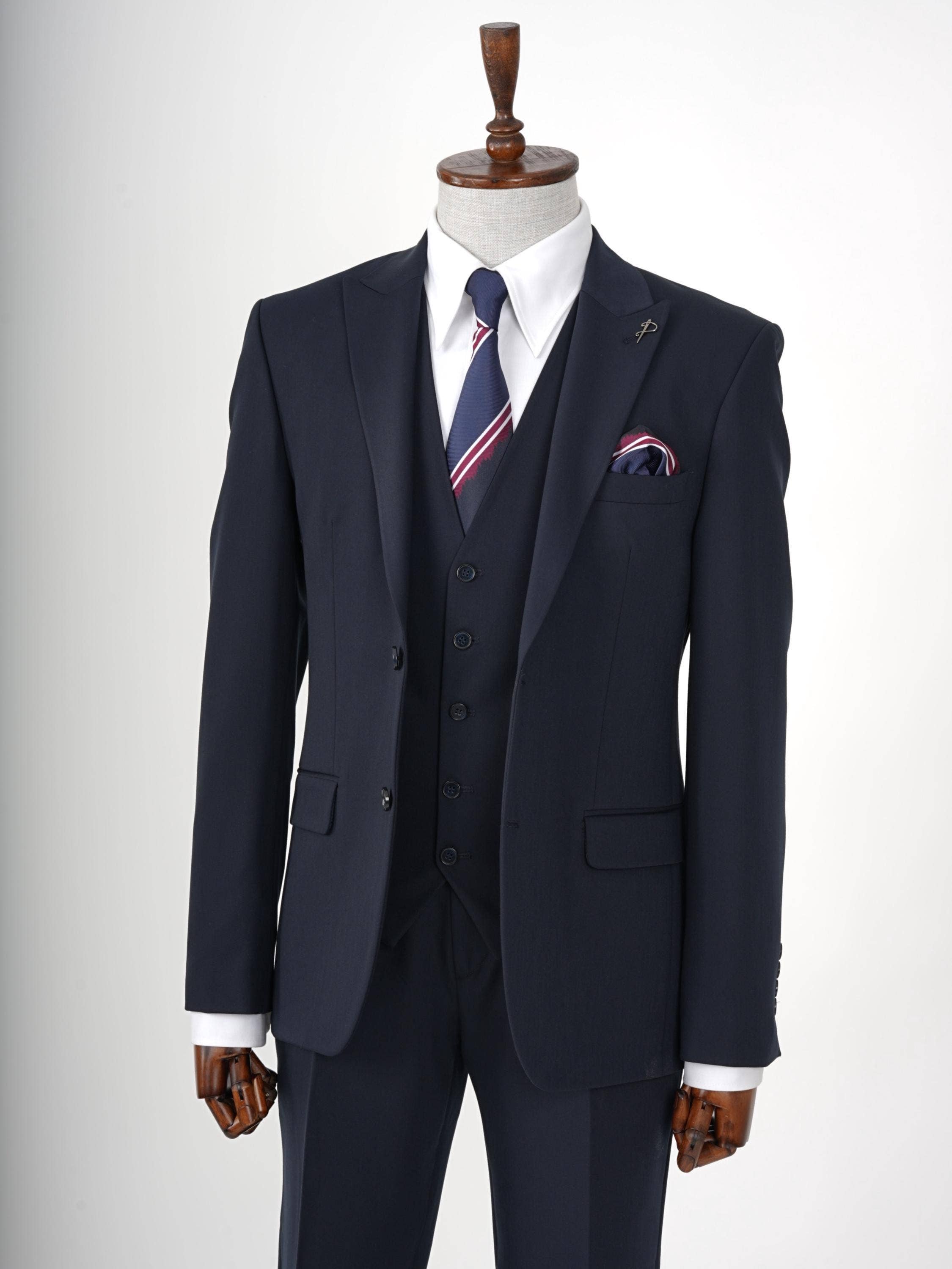 parez suits - Wholesale Suit Set - Men's - Mens Dark Navy Blue Three Piece Slim Fit Suit PAREZ SUITS1