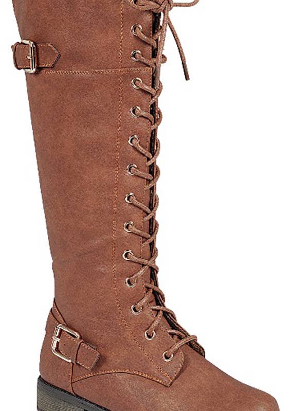 Stella Shoes - Wholesale Boots - Women's - kn-mango-27 BUCKLE LACED UP KNEE HIGH BOOTS1