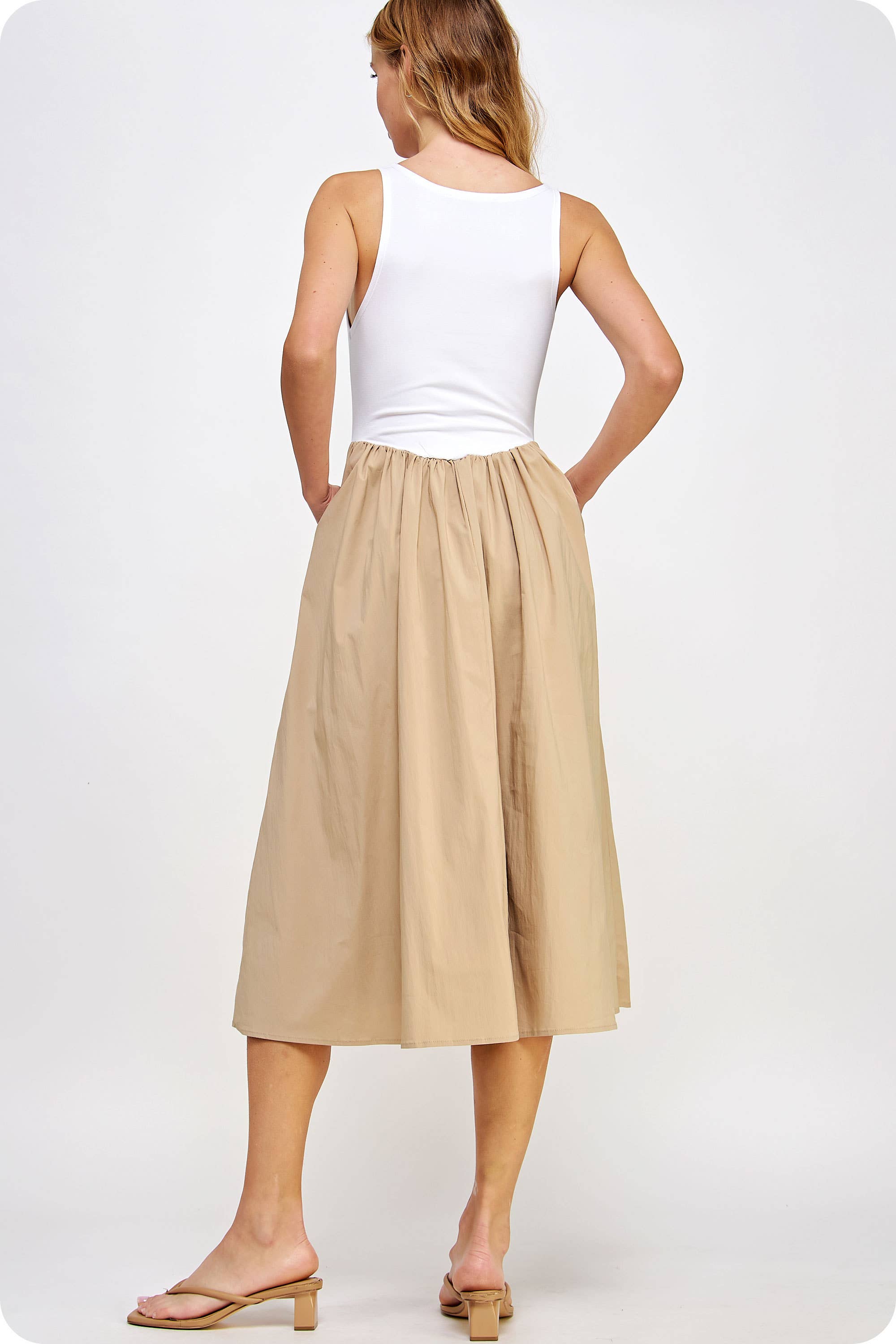 Strut & Bolt - Wholesale Dress - Women's - Knit Contrast Poplin Long Dress4