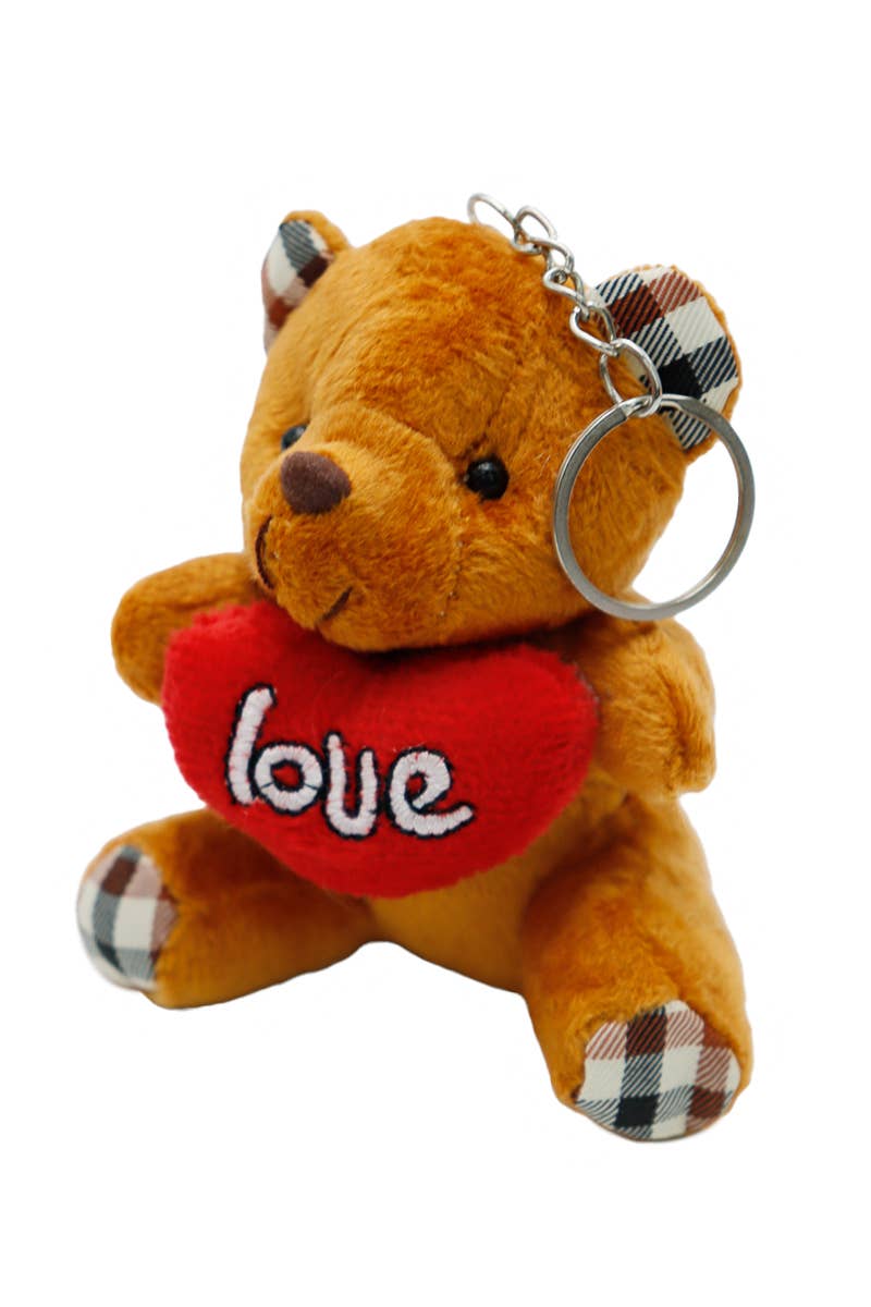 Cap Zone - Wholesale Keychain – Women's - Mini Love Heart Teddy Bear Plush Keychain5