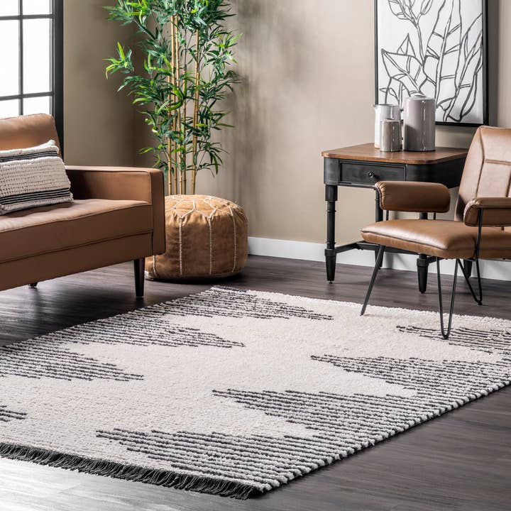 Beige Morgan Contemporary Shag Fringe Area Rug for wholesale on Faire