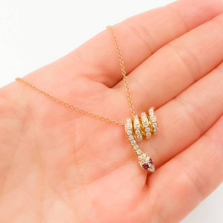 NFF72315. 14k Solid Gold Diamond and Gemstone Snake Necklace for wholesale by Tresor Jewelry Inc.