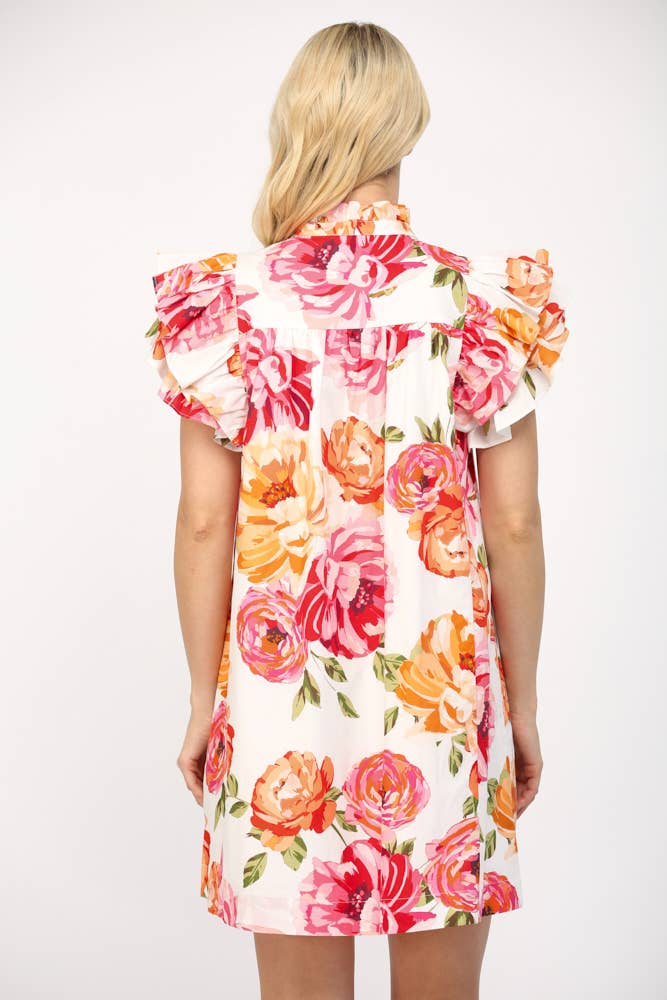 ORANGE/ROSA MINIKLÄNNING MED PINTUCK-DETALJER OCH VOLANGÄRM FD35563 för wholesale på Faire4