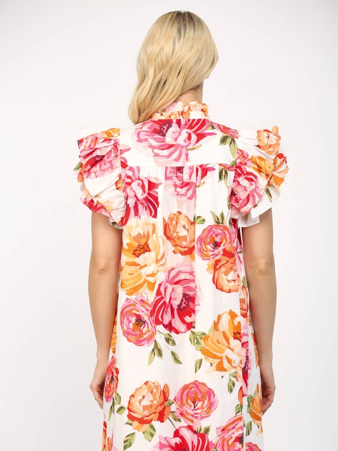 ORANGE PINK PINTUCK DETAILED RUFFLE SLEEVE MINI DRESS FD35563 for wholesale on Faire4