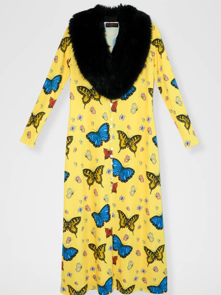 Cardigan Duster Papillons - Jaune pour la vente par Nikki Marie