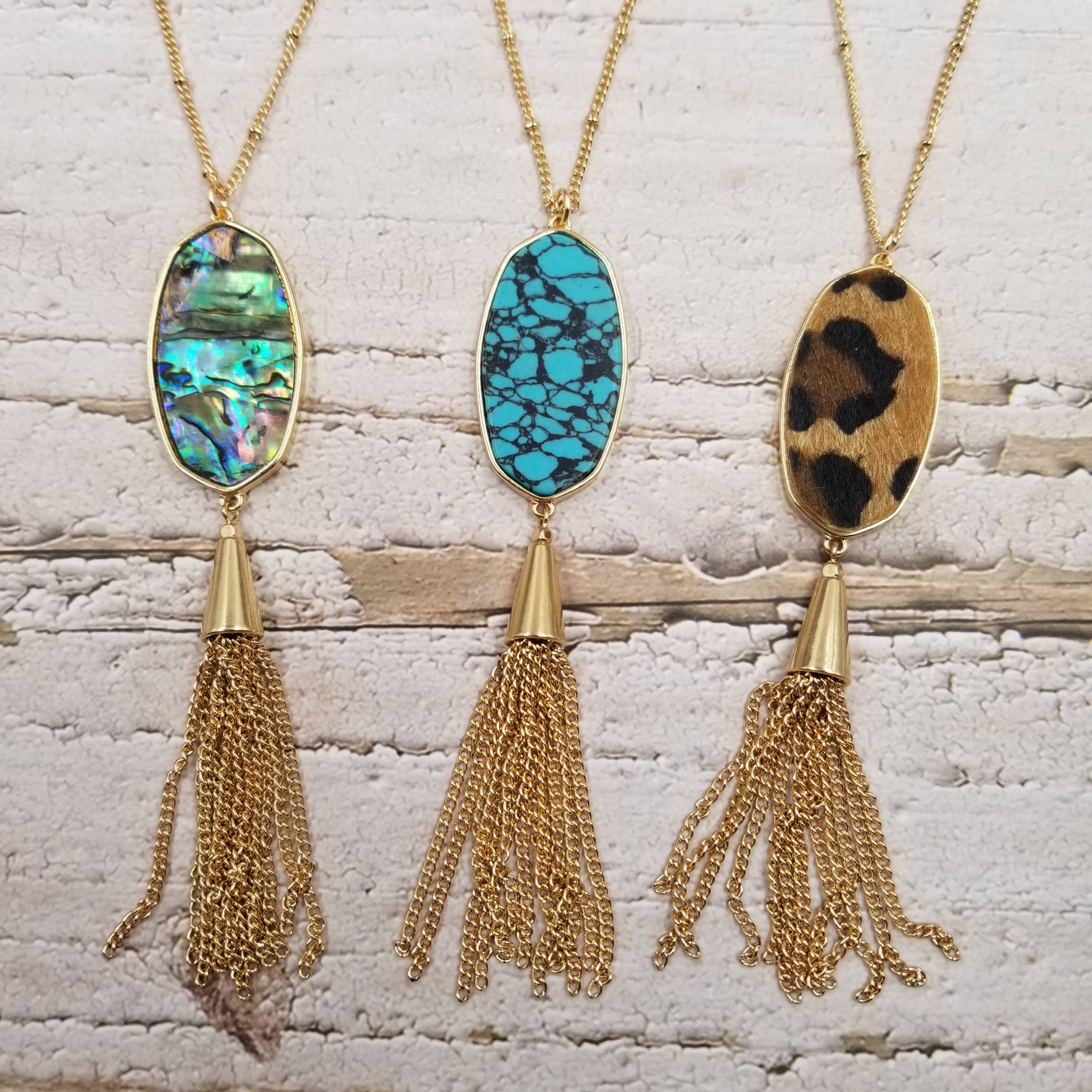 Treasure Wholesale – wholesale Pendant/charm necklace – Handmade Leopard Abalone Shell Tassel Necklace3