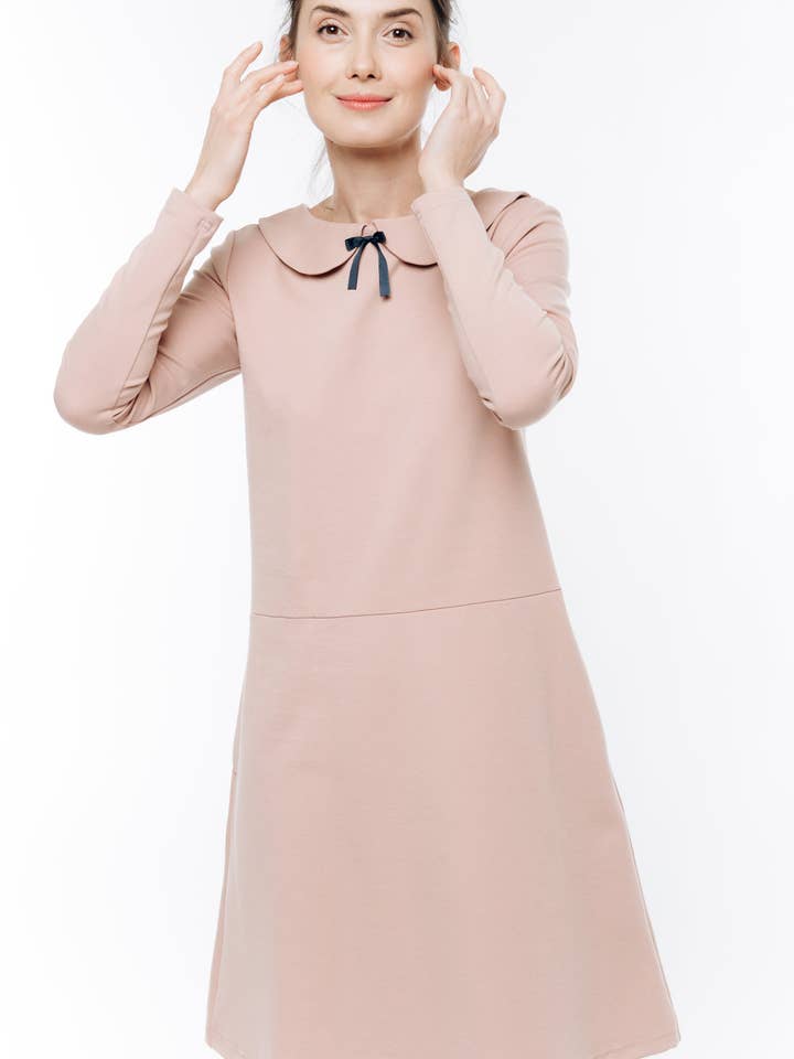 Nude Dress, Women Dress, Long Sleeve Dress, Collar Dress for wholesale by LeMuse