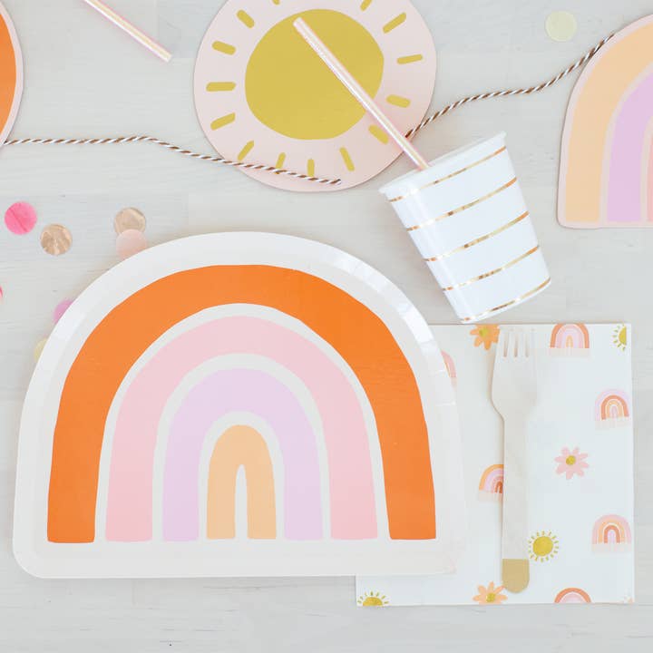 Jollity & Co. + Daydream Society - Wholesale Disposable Plate - Boho Rainbow Large Plates - 8 Pk.