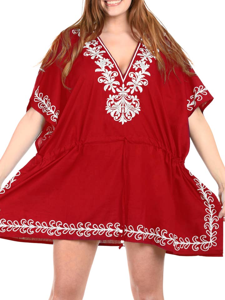 Women's Rayon Embroidered Evening Dress Beachwear Swimwear B for wholesale by LA LEELA \ HAPPY BAY