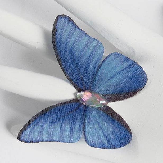 Bague ajustable en forme de papillon bleu foncé pour la vente par Fashion Butterflies