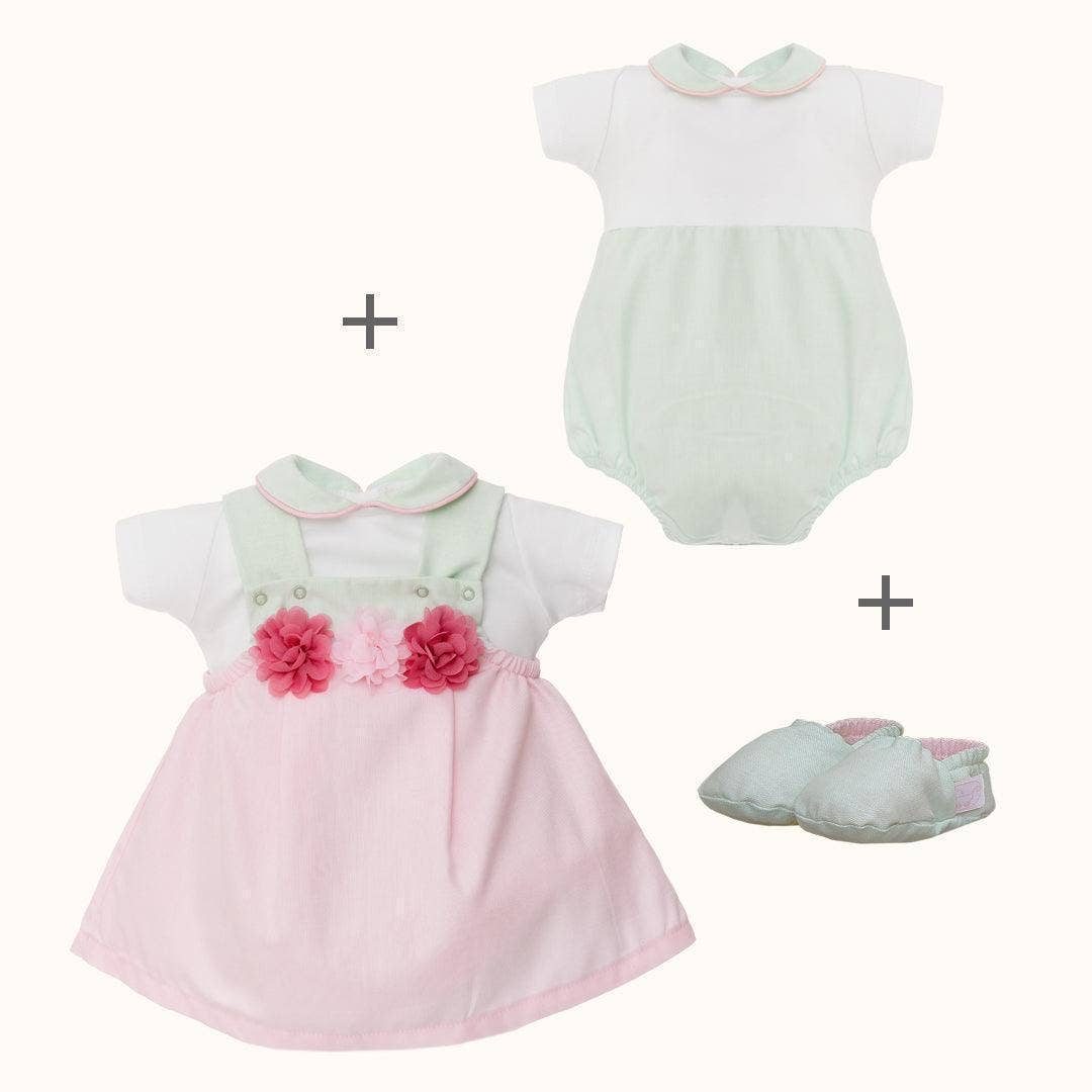 Pim-Pam-Pum - Wholesale Clothing Set - Baby - Dress and Bodysuit/Underwear and Shoes Garden Pink/Green2