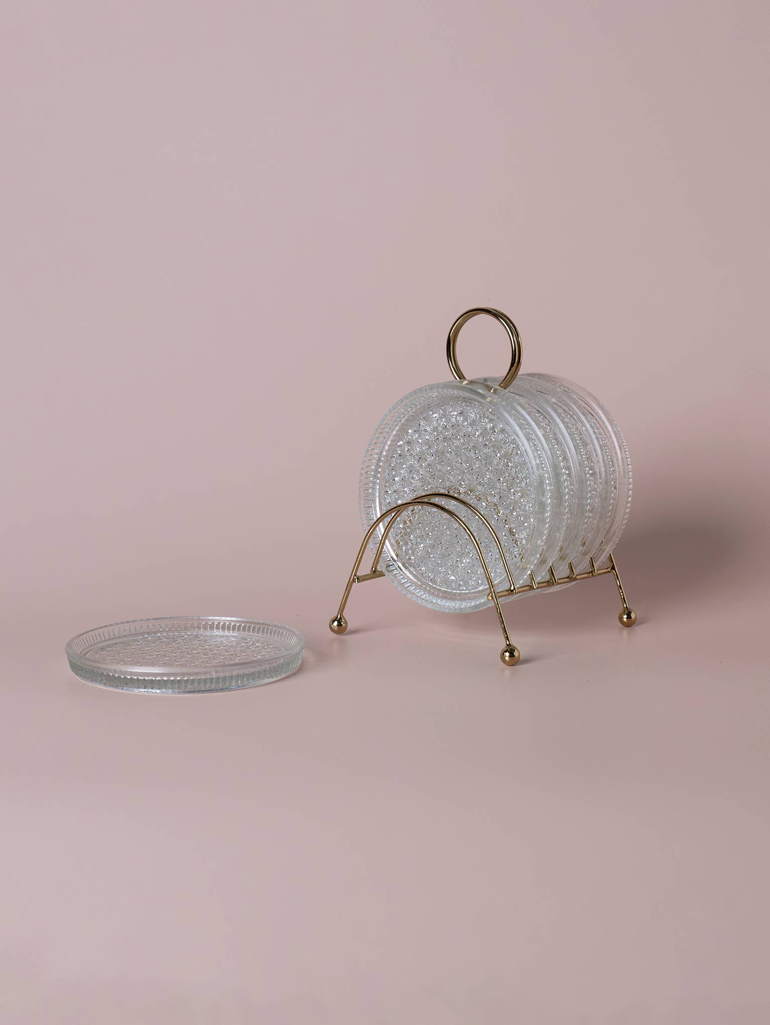 Made Market Co. - Vente Sous-verre - Ensemble de sous-verres en verre avec support en métal MCM7