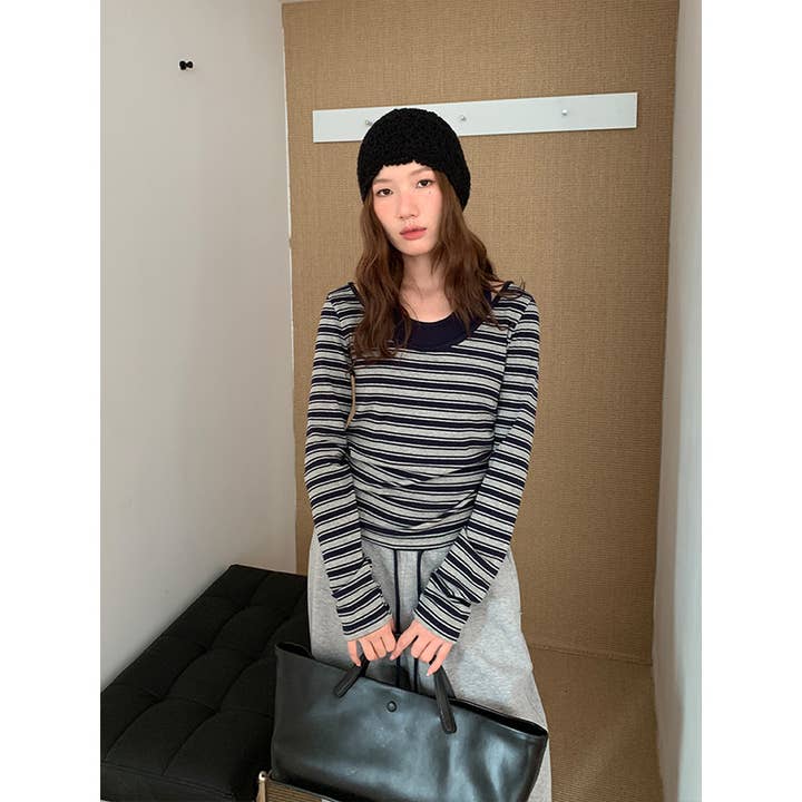 Striped Color Block Halter Neck Knit Top for wholesale by UZ Wholesale Store