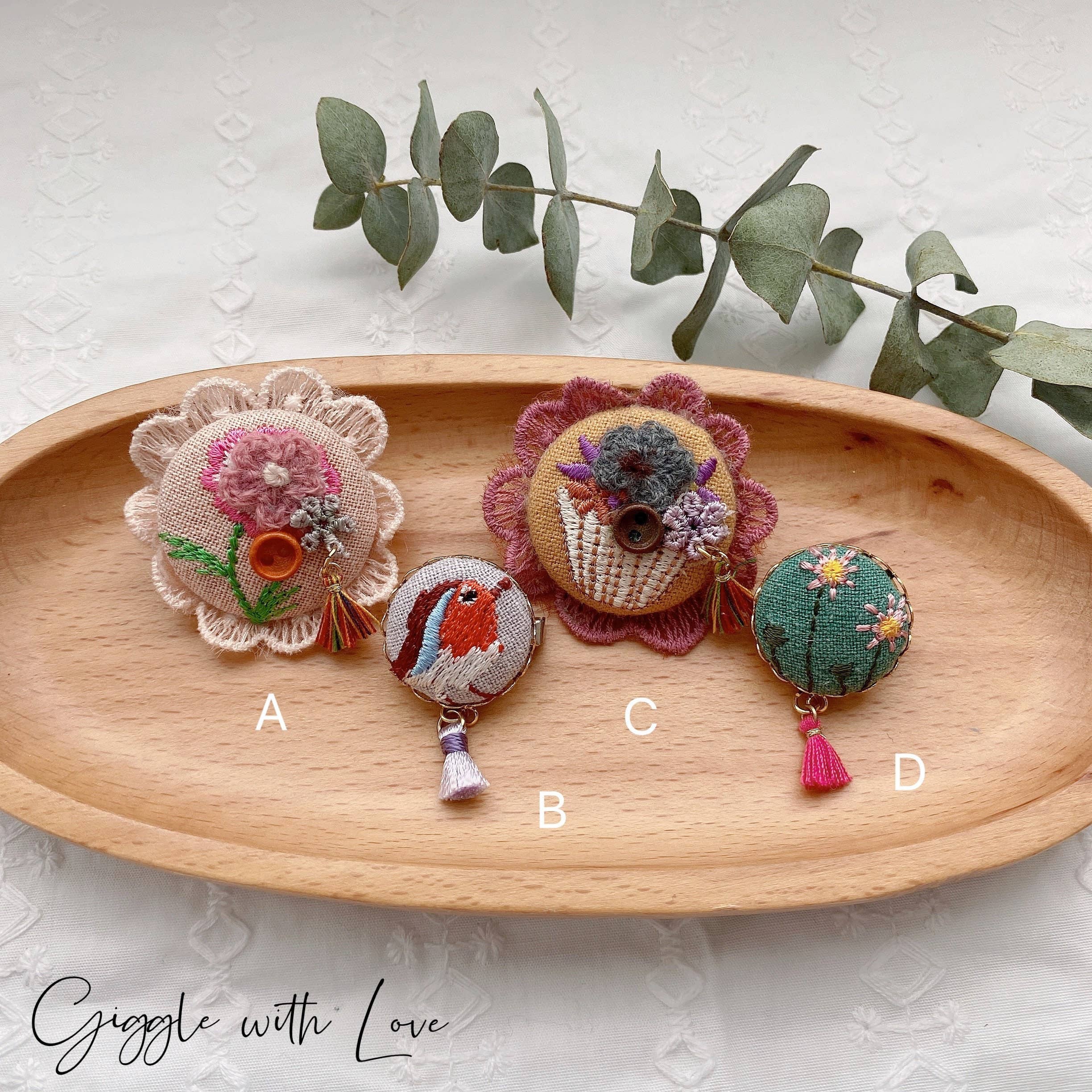 Giggle with Love – wholesale Brooch – Embroidery Brooch Pin| Handmade Flower Embroidered Pin|floral Jacket Brooch Pin| Small Floral Scarf Pin| Tote Pins |birds Brooch Pins9