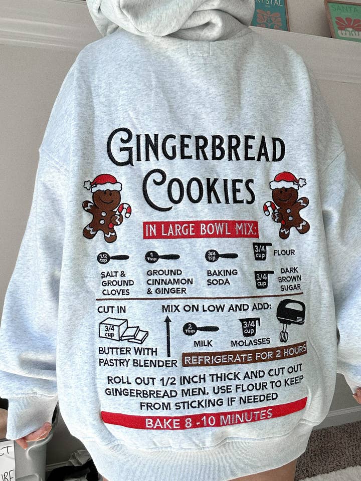 Grey Gingerbread Recipe Christmas Embroider Hoodie for wholesale on Faire