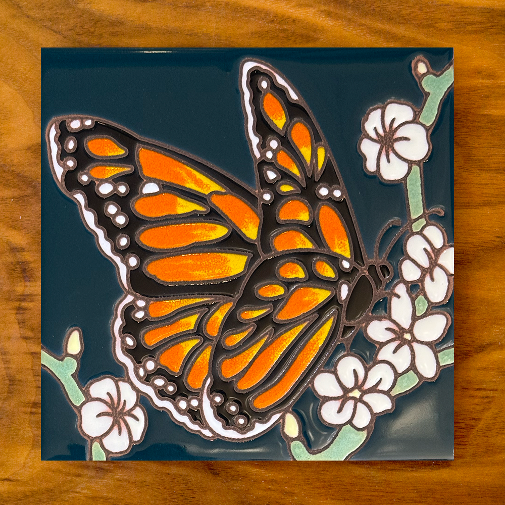 Carly Quinn Designs - Wholesale Wall Accent - Monarch with White Flowers Art Tile Trivet3