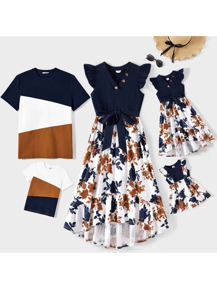 PatPat Matching - Wholesale Mommy & Me Sets - Family Matching Short-sleeve Colorblock T-shirts & Dresses