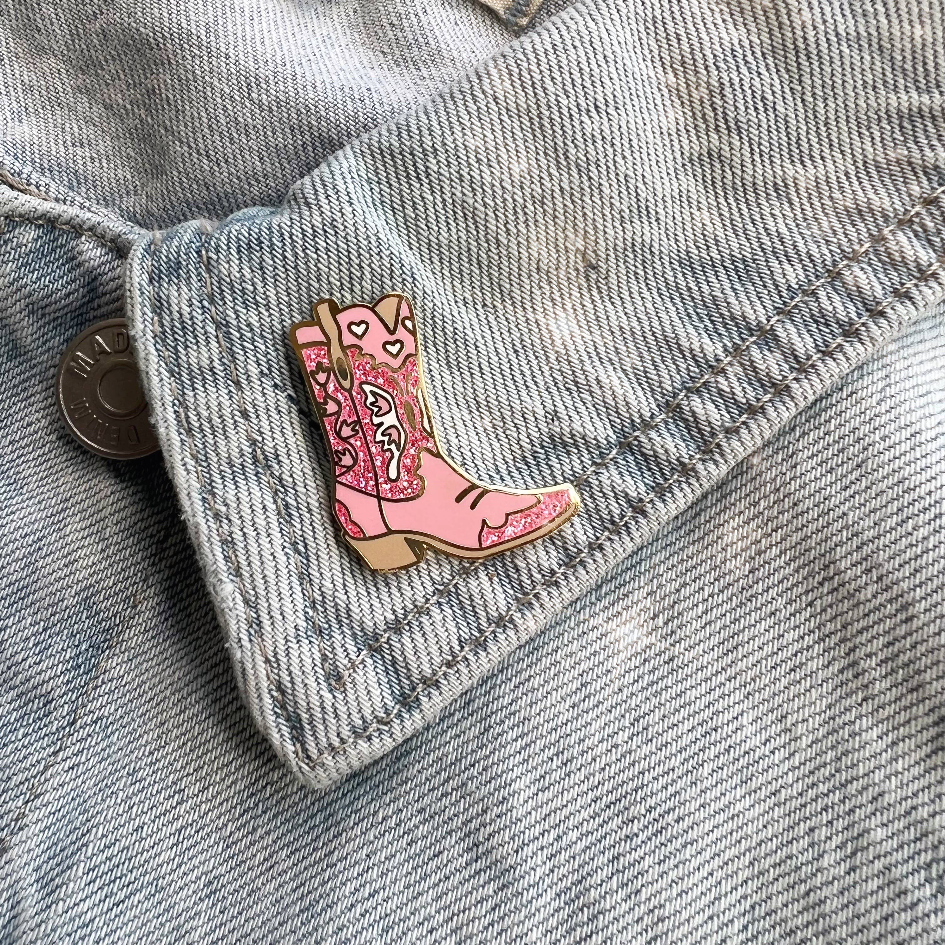 Wildflower + Co. - Wholesale Lapel Pin/Button - Cowgirl Boot Enamel Pin, Pink4