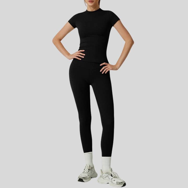 WONDERXFANS - Wholesale Activewear set – Women′s - Short-Sleeve Slim Fit Tee+High-waisted leggings 2-piece set10