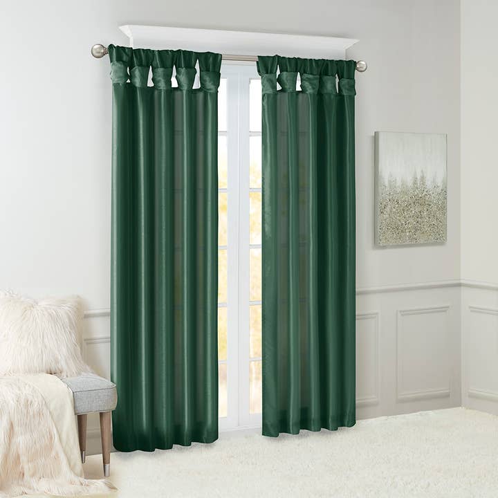 Olliix - Wholesale Curtain - Twist Tab Lined Window Curtain Panel, Green