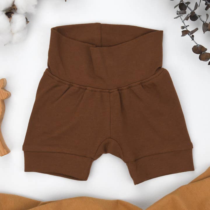 Organic Cotton High Waist Baby Shorts, Chestnut for wholesale by Earthy