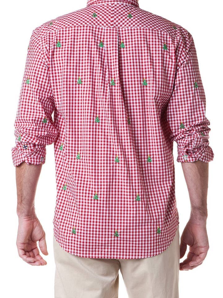 Rosso Camicia Straight Wharf rossa a quadretti con albero di Natale in vendita all'ingrosso su Faire1