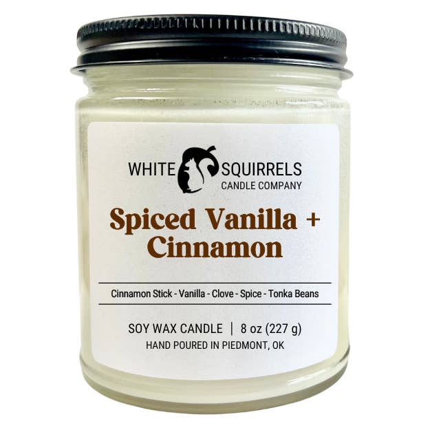 Vainilla especiada y canela, tarro de vidrio de lados rectos de 8 oz para venta al por mayor de White Squirrels Candle Co