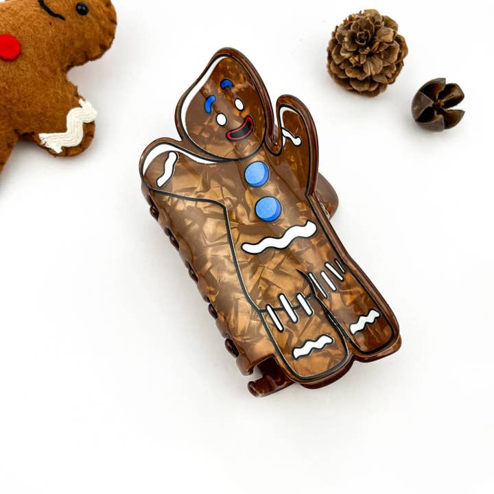 Brown Cute Gingerbread Man Fun Christmas Holiday Hair Claw Clip for wholesale on Faire2