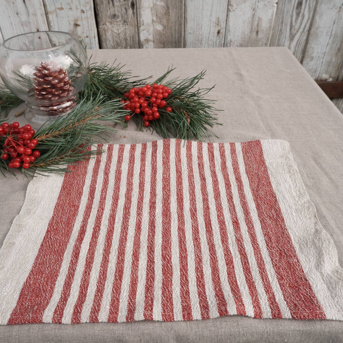 NorraVilla – Guardanapo e pano de jantar por atacado – Natur Vinho Tinto Guardanapos de Linho às Riscas Placemat Provance6