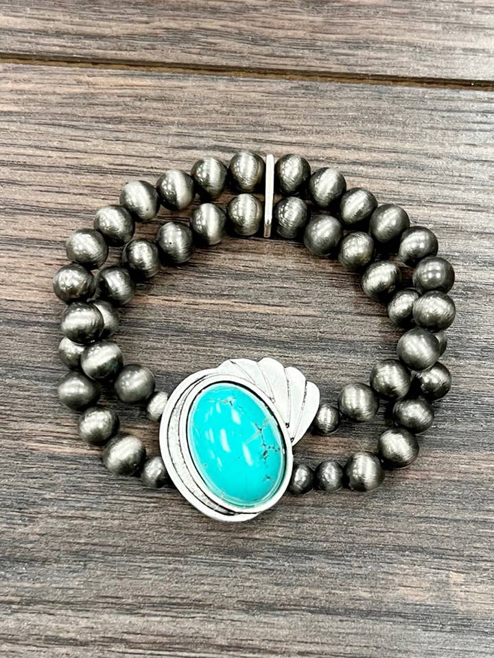 711627, 2-strand 8mm Navajo Bead, Turquoise Stretch Bracelet for wholesale by ISAC Trading Inc