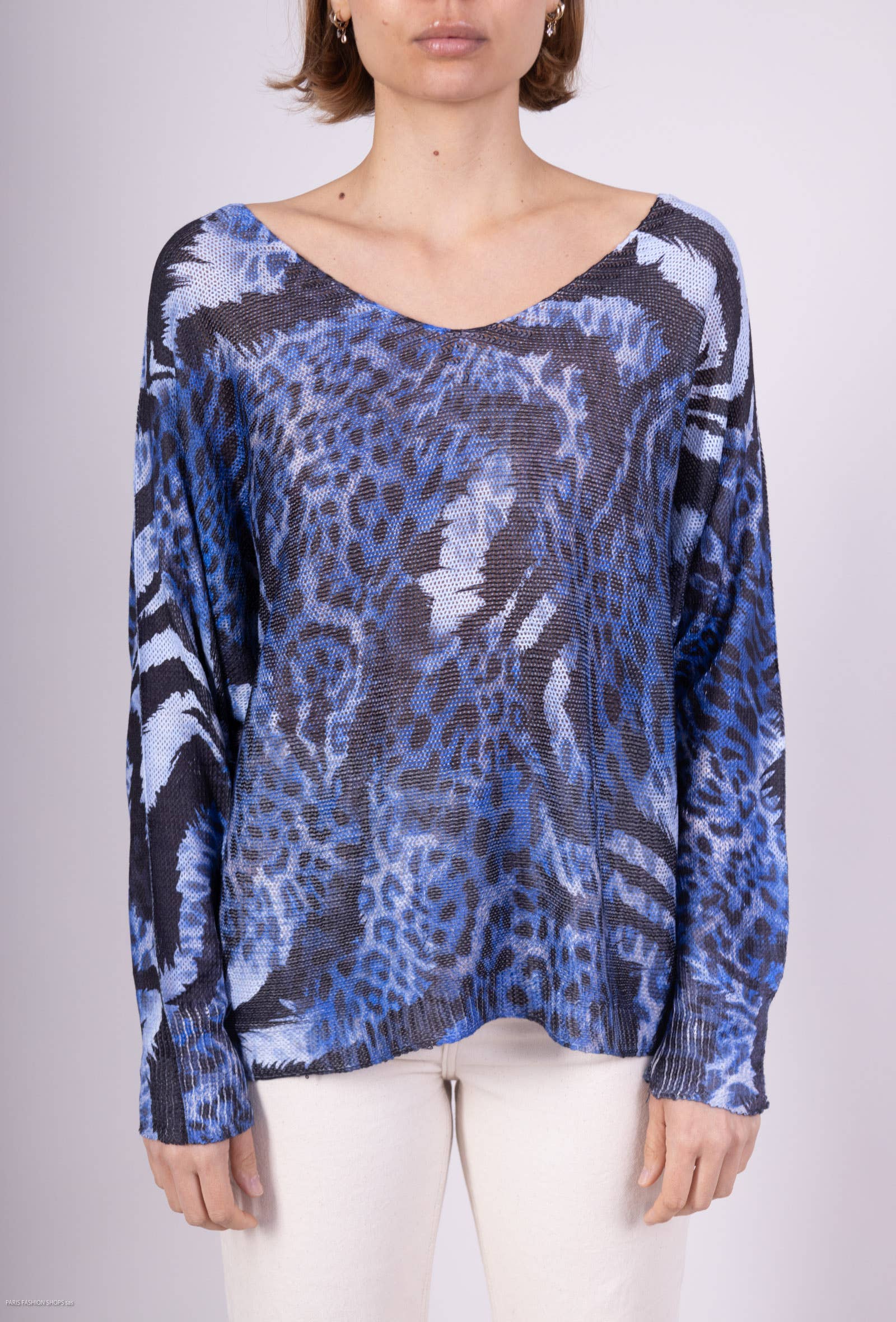 L'Emotion - Wholesale Blouse - Women's - Bat Sleeve Animal Print Large Knit T-Shirt3