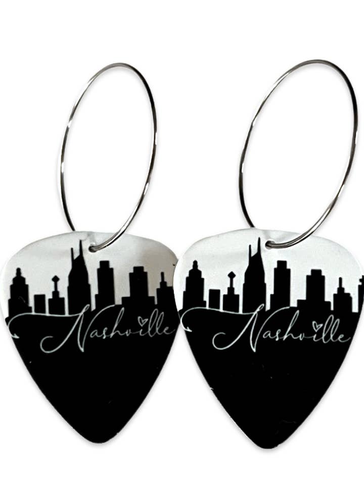 Créoles Nashville Skyline noir/blanc, médiators pour guitare pour la vente par Groupie Love
