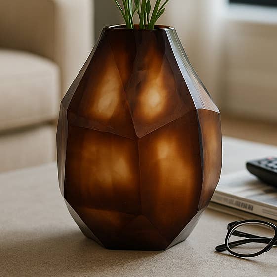 Glass Small Geometric Faceted Design Vase - Brown, 10 in. for wholesale by Sagebrook Home