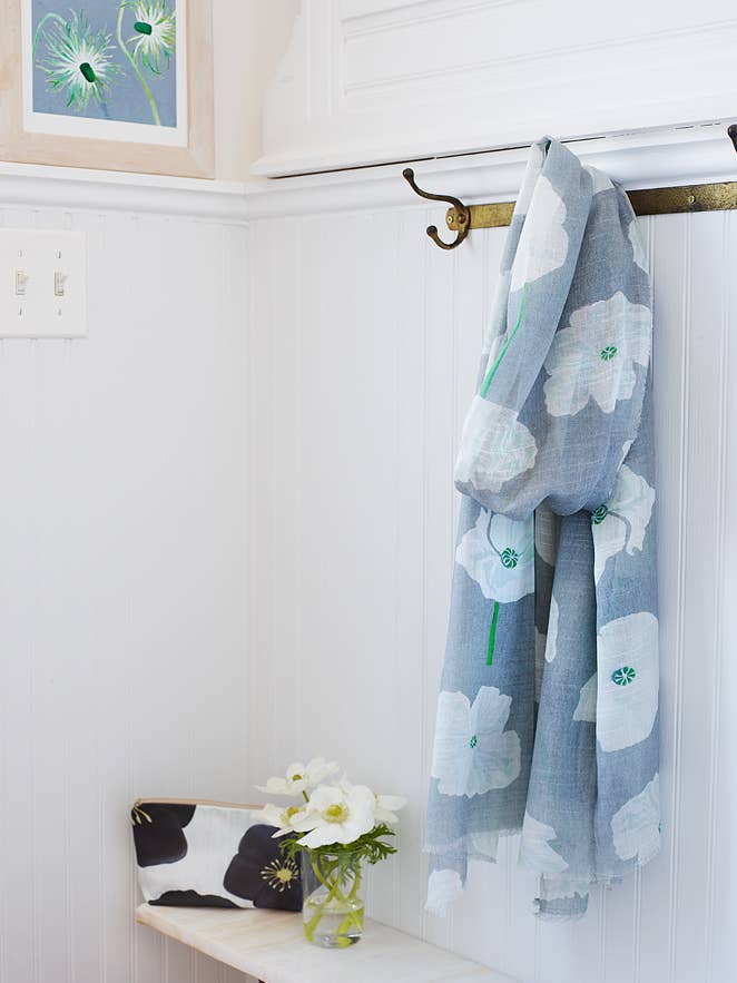 Scarf: White Poppies on Grey for wholesale by India & Purry by Jessica Hollander