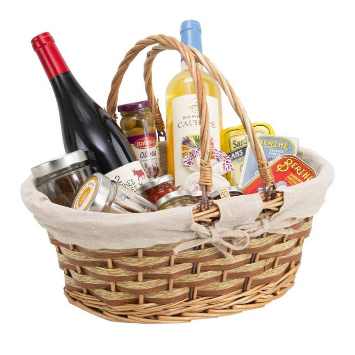 Deffrennes - Wholesale Basket - natural and light brown oval basket double natural fabric1