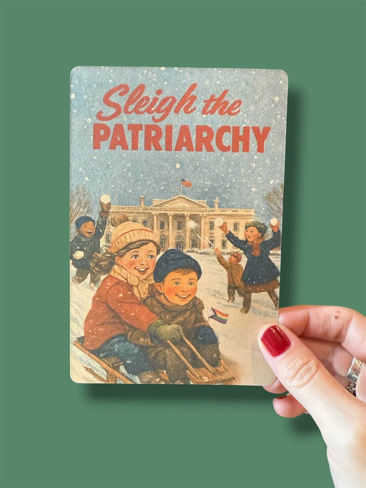 Political Holiday Postcard | Sleigh the Patriarchy for wholesale by Tiny Baker Creations