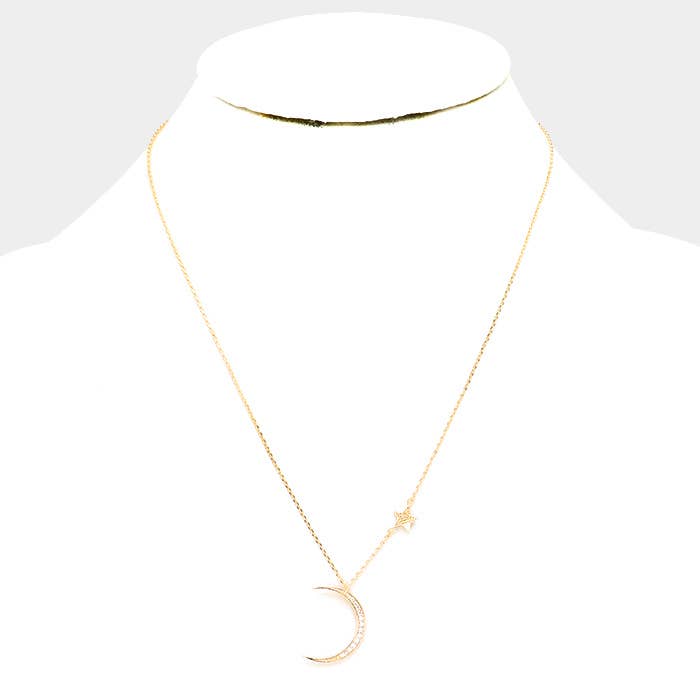 Sensibling Corp. - Wholesale Pendant/Charm Necklace - Gold Dipped Cubic Zirconia Moon Star Pendant Necklace1